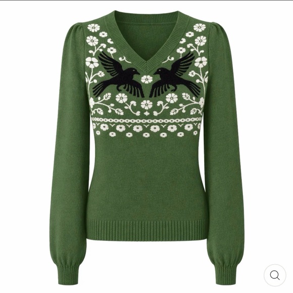 OXKnit Sweaters - Women's Green V-Neck Patterned Sweater